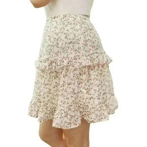 Hayden Women's Ivory Floral Linen/Nylon/Tencel Lined Ruffle Skirt NEW